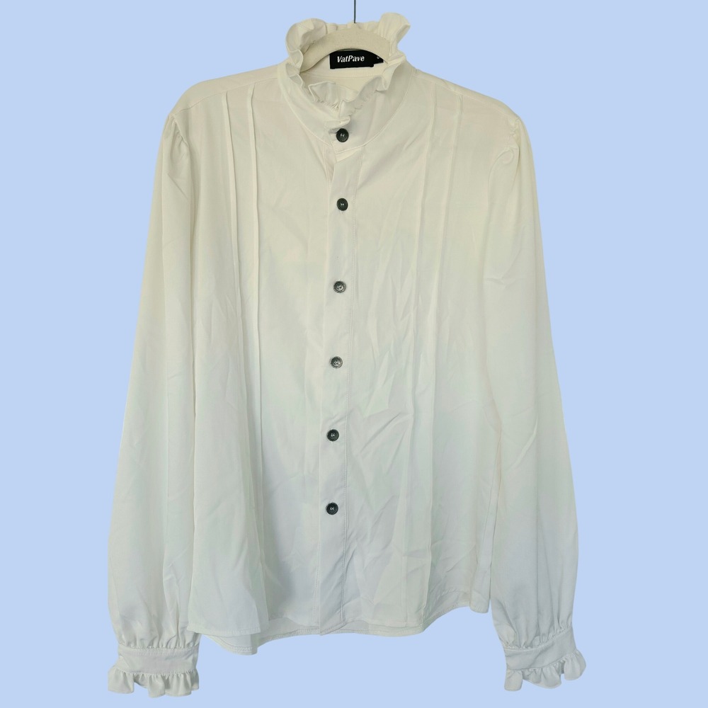 White Victorian Ruffle Blouse Pintuck Long Sleeve Sz S Steampunk Edwardian Royal